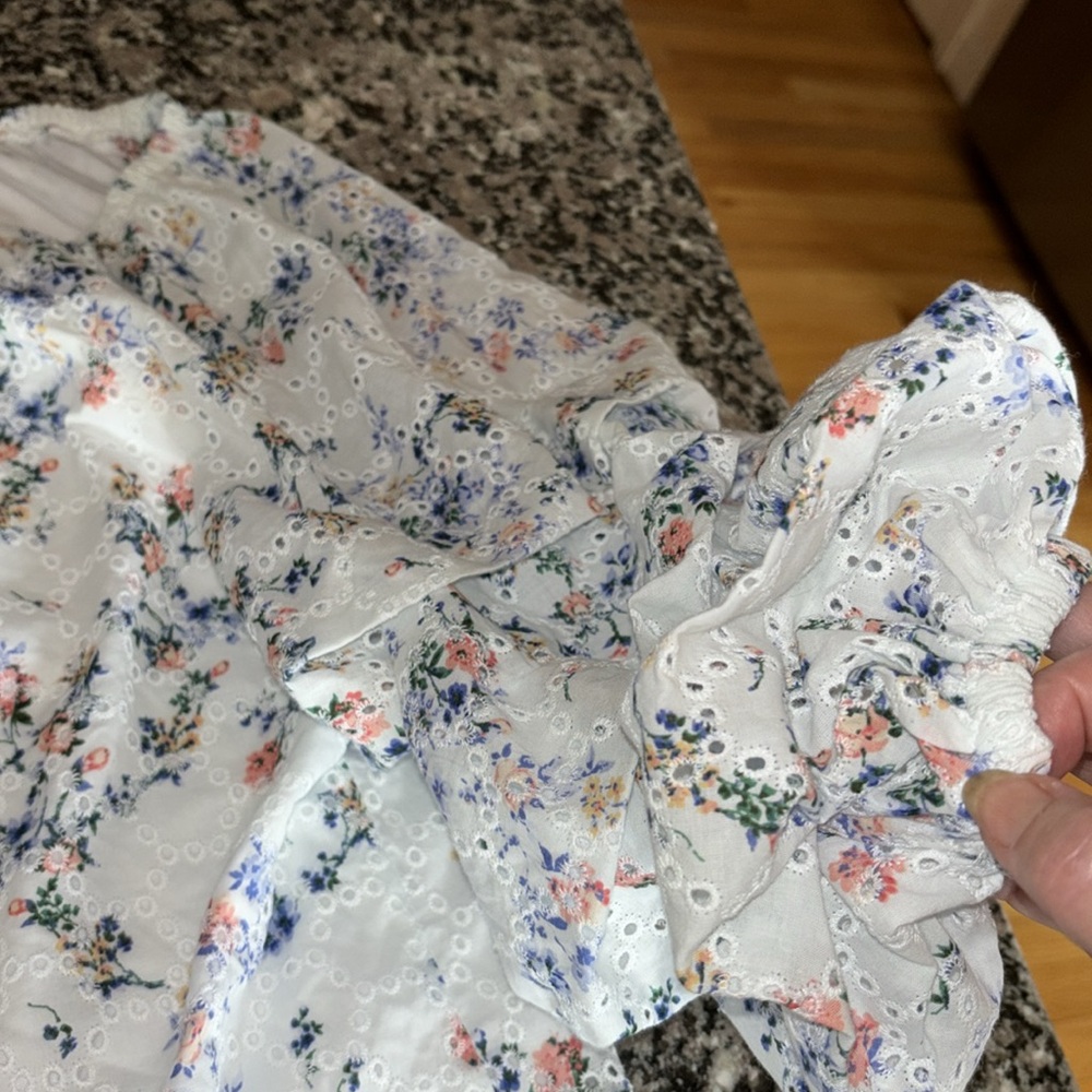CeCe balloon puffy sleeves blouse eyelet floral pattern white lined body Sz XL - Picture 7 of 14